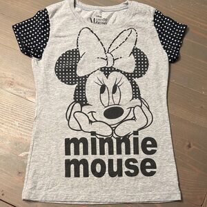 Disney Minnie Mouse Gray Tee with Black Polka Dot Sleeves